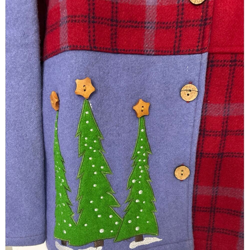 Vintage Christmas Patchwork Wool Blend Jacket Coa… - image 4